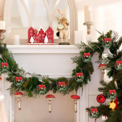 Mini Christmas Wreath Ornaments 6.5cm Holiday Decor Set with Bows Bells & Sign