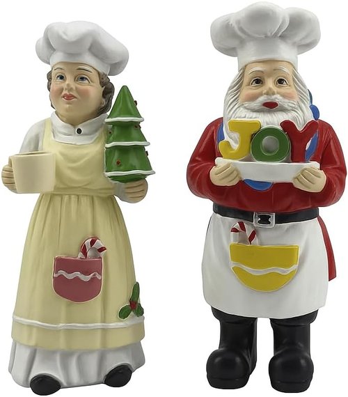 iStatue Chef Santa & Mrs. Claus Figurines Set | 5'' Hand-Painted Resin Holiday Decor - Perfect for Kitchen & Gifting