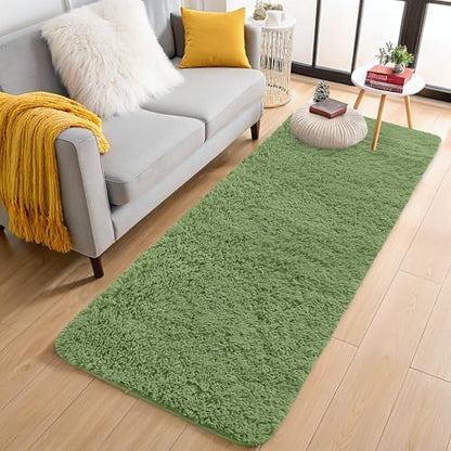 OLANLY Runner Rugs - Machine Washable Soft Fluffy Shaggy Design for Hallway & Bedroom | Green 2x4 ft