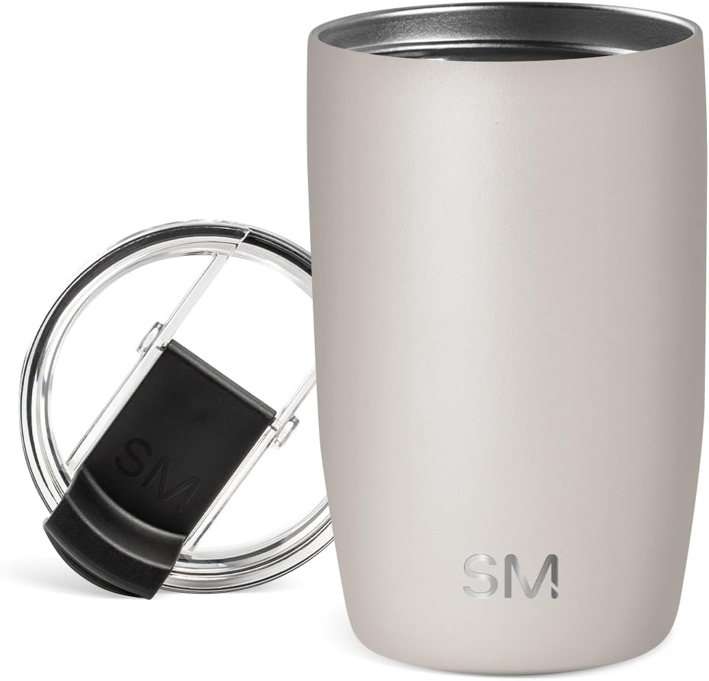 Simple Modern Voyager Tumbler - Insulated Stainless Steel Travel Coffee Mug | Flip Lid | 12oz Almond Birch