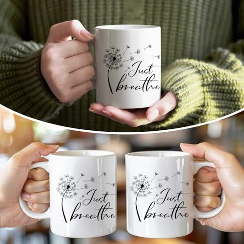 Just Breathe Novelty 11oz Coffee Mug - Funny Dandelion Floral Gift for Yoga & Meditation Lovers