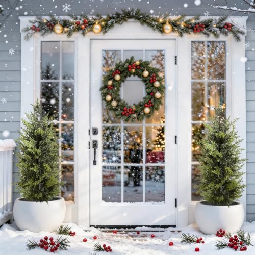 3Ft Artificial Cedar Christmas Topiary Trees - 2 Pack Outdoor Decor