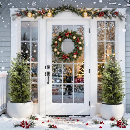 3Ft Artificial Cedar Christmas Topiary Trees - 2 Pack Outdoor Decor