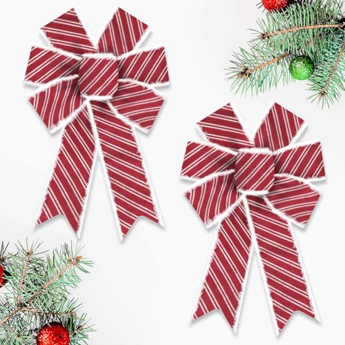 Luxury Red & White Frayed Edge Christmas Wreath Bow - Style D, Extra Large 11.42x20.87 Inches