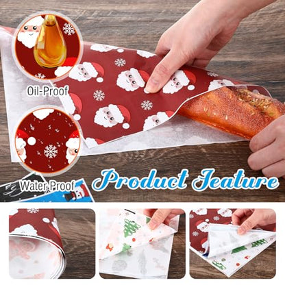Christmas Wax Paper Sheets 12x12 Inch - Santa, Tree & Snowflake Patterns - 600 Pack with Variation Christmas Theme / 600