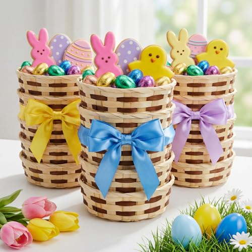 Sintuff 60 Pack Small Round Bamboo Gift Baskets 6.5 Inch - Fruit & Gift Storage