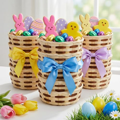 Sintuff 60 Pack Small Round Bamboo Gift Baskets 6.5 Inch - Fruit & Gift Storage