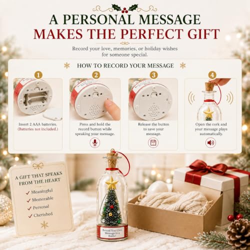 Recordable Christmas Tree Ornament with Bottle and Snow Scene - Green Variation