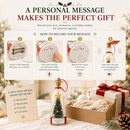 Recordable Christmas Tree Ornament with Bottle and Snow Scene - Green Variation