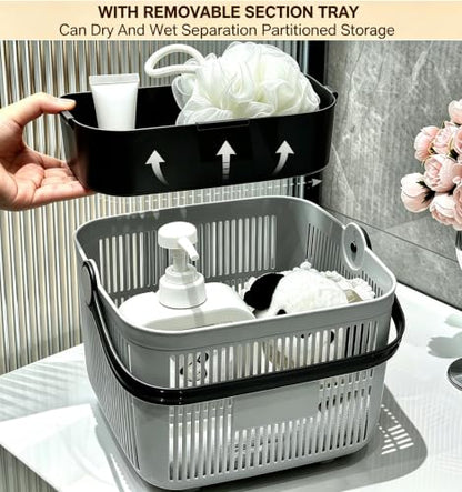 Gray Portable Shower Caddy with Removable Tray for Dorm & Travel