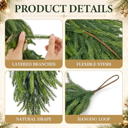 Artificial Christmas Teardrop Swag Set - Norfolk Green Gradient, 30 Inches, 2 Pack