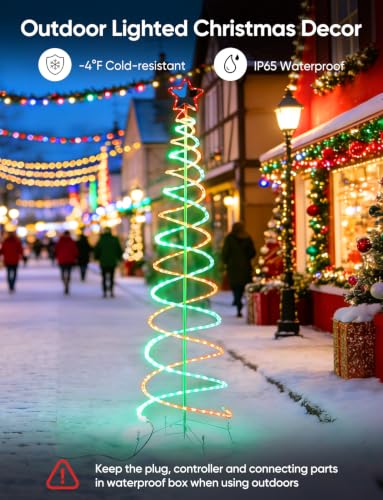 7ft Spiral LED Christmas Tree Lights - Green & Red, Multi-Mode, Outdoor Safe