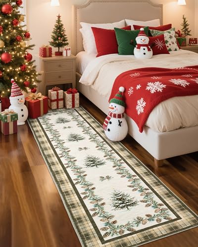 Brown Christmas Runner Rug 2x6 ft Non-Slip Washable Holiday Entryway Carpet