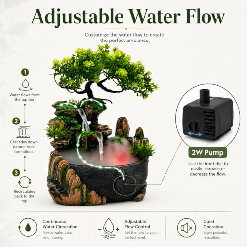 Indoor Water Fountain with LED Lights and Mist for Relaxation