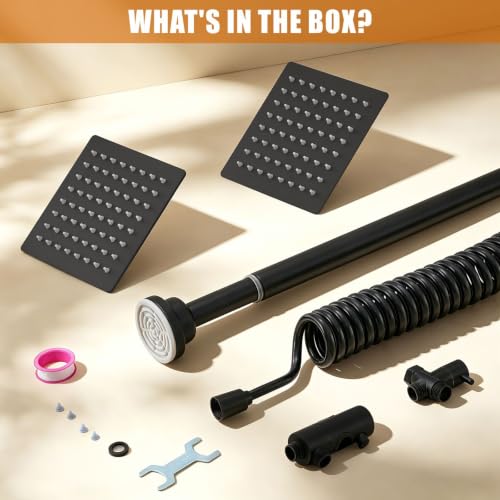 Voolan Dual Shower Head Set for Couples, High Pressure Rain Square Matte Black