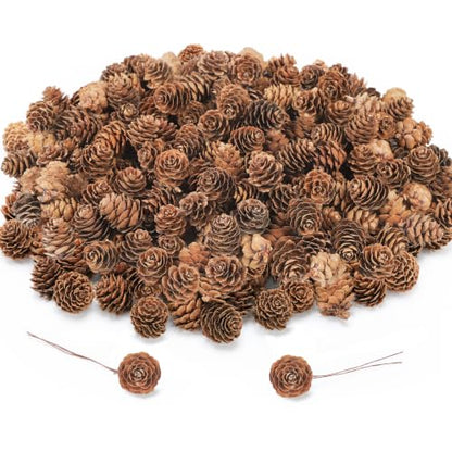 Natural Christmas Pine Cones with Iron Wires - DIY Craft Supplies, 200 Pieces