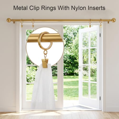 20 Pcs Gold Curtain Rings with Clips 1-5/8 Inch Easy Glide Support