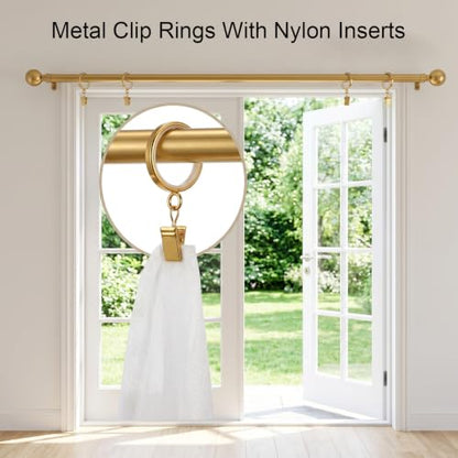 20 Pcs Gold Curtain Rings with Clips 1-5/8 Inch Easy Glide Support