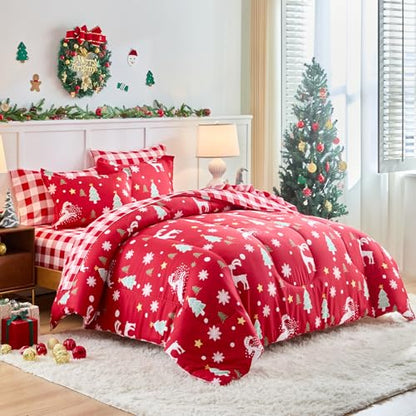 Reindeer Christmas Comforter Set - King Size 100x88 Inches, Microfiber Bedding