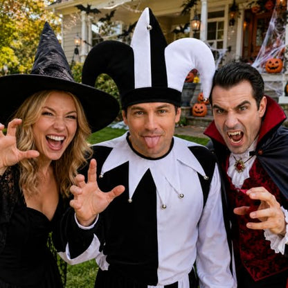 Black & White Jester Hat Costume - Circus Clown Cap for Halloween Carnival - 1pc Jester Variation