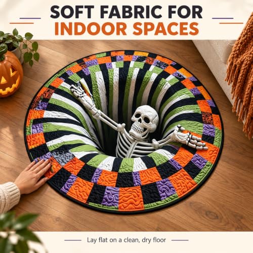Halloween Skeleton Vortex 3D Rug - 36 Inch Round Non-Slip Indoor Floor Mat