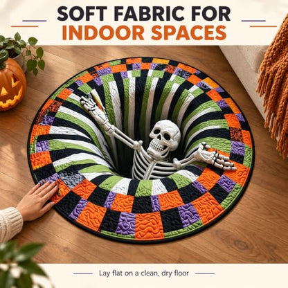 Halloween Skeleton Vortex 3D Rug - 36 Inch Round Non-Slip Indoor Floor Mat