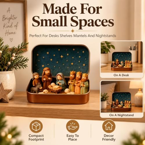 Mini Pocket Nativity Scene in Tin Box Christmas Decor Set 1pc Small Figures
