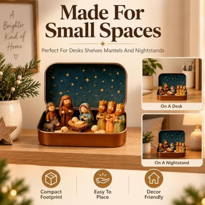 Mini Pocket Nativity Scene in Tin Box Christmas Decor Set 1pc Small Figures