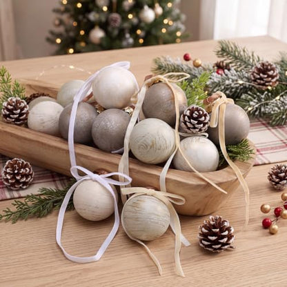 Hungdao 48 Pcs Neutral Christmas Ornaments & Bows Set - Taupe Beige