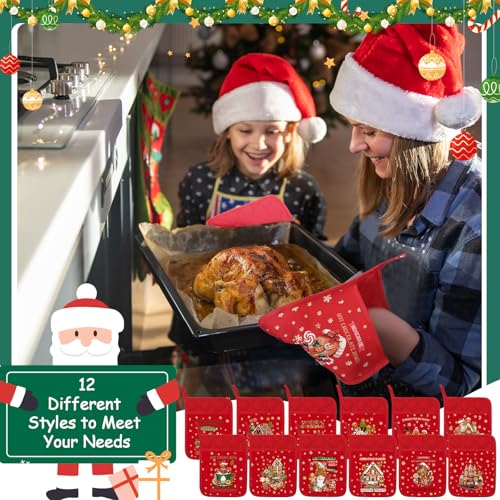 Christmas Pot Holders with Pocket - Vivid 12 Pack Heat Resistant Kitchen Accessories