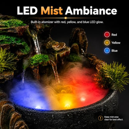 Indoor Water Fountain with LED Lights and Mist for Relaxation