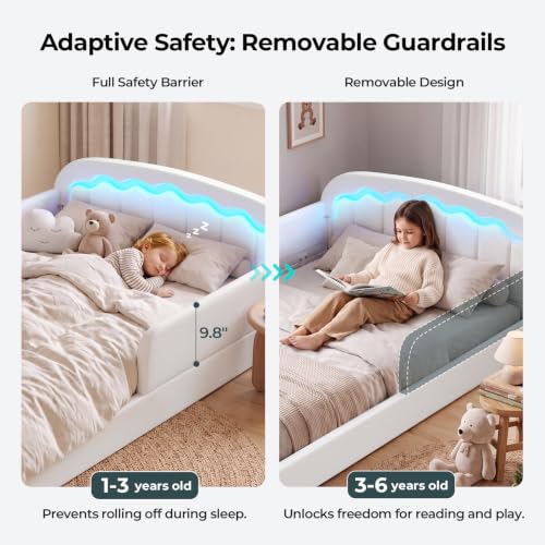 Full Montessori Toddler Bed with Removable Guardrails and Low Upholstered Frame - Variant: Full