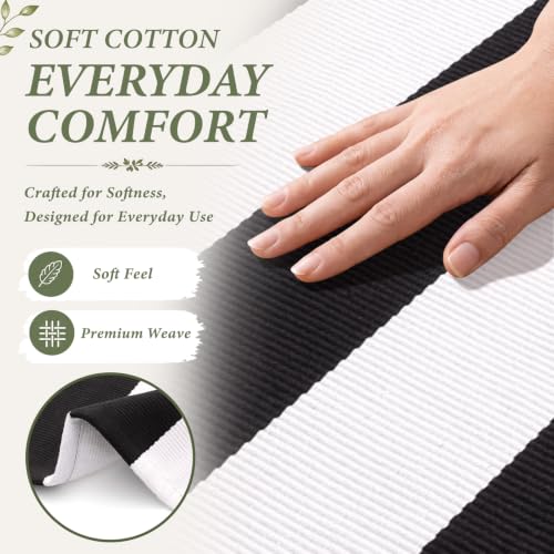 Black White Striped Entryway Rug - 2'4 x 3'7 Front Door Mat - Farmhouse Style
