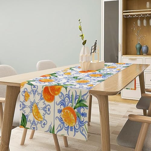 Summer Orange Table Runner 13x108in with Lemon Variation - Farmhouse Decor