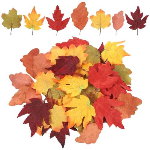 Autumn Maple Leaves Artificial Fall Decor 50 Pcs for Thanksgiving Halloween