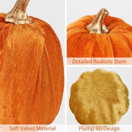 Artificial Mini Velvet Pumpkins Fall Decor - Orange Series Set of 3