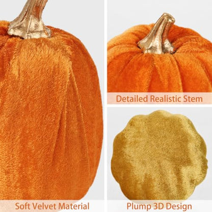 Artificial Mini Velvet Pumpkins Fall Decor - Orange Series Set of 3