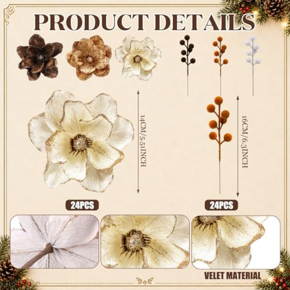 Velvet Christmas Ornaments Set - Beige, Brown & Dark Brown, 48 Pieces (Variation of THIS listing)