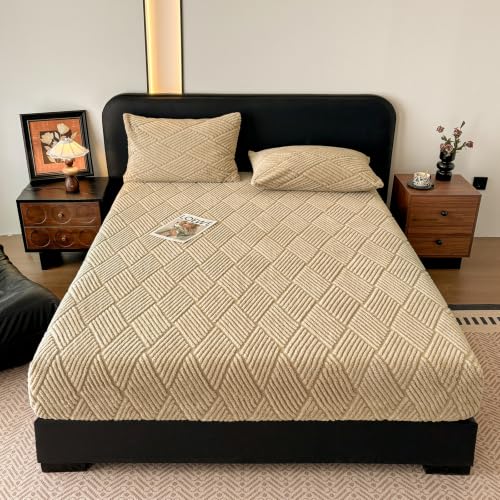 Khaki Velvet Fleece Twin Fitted Sheet - 15 Inch Deep Pocket