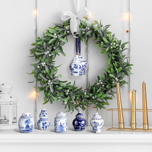 Christmas Chinoiserie Mini Ginger Jar Ornaments - 16 Pieces, Exquisite Style