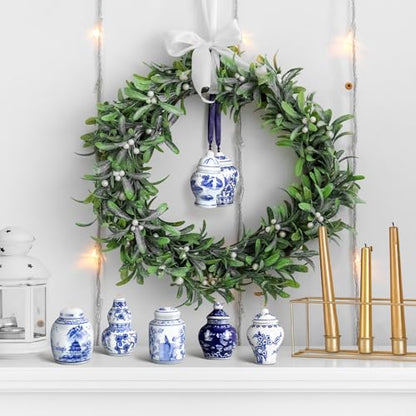 Christmas Chinoiserie Mini Ginger Jar Ornaments - 16 Pieces, Exquisite Style