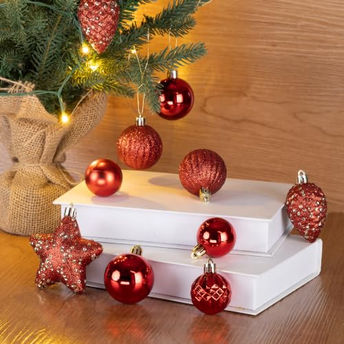 Small Red Christmas Ball Ornament Set - 50PCS Holiday Decorations