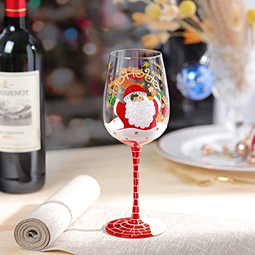 Hand Painted Santa Reindeer Wine Glass - Christmas Gift 15 oz - Variation: Santa Claus & Elk