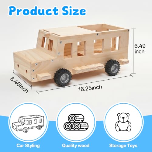 Kids Magnetic Bus Shelf Organizer for Tonies Box Storage - Natural Adhesive Metal Plate Included