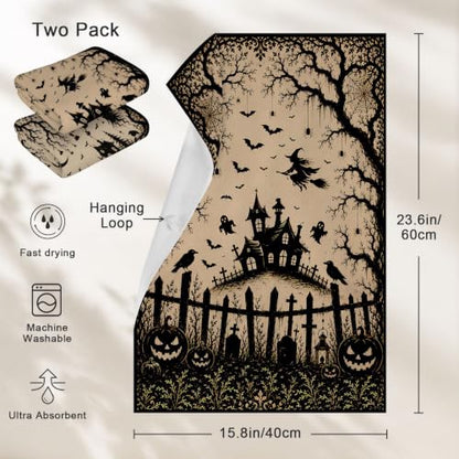 Halloween Kitchen Towels 2 Pack with Hanging Loop - Decorative & Absorbent