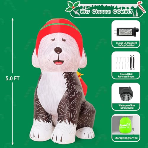 5FT Christmas Inflatables Old English Sheepdog with Gifts Yard Decor