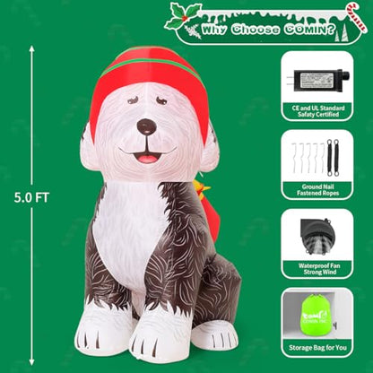 5FT Christmas Inflatables Old English Sheepdog with Gifts Yard Decor