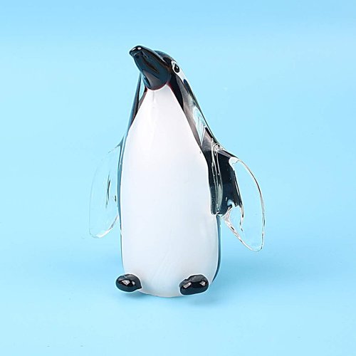 Hophen Glass Penguin Figurine - Handmade Crystal Sculpture | Collectible Desk Decoration (White & Black)