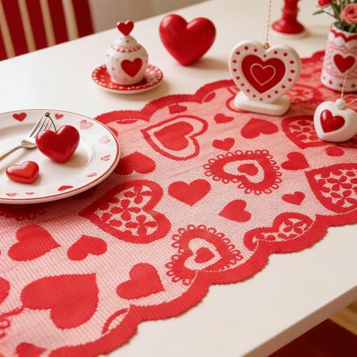 Valentine's Day Decor Red Lace Table Runner 13x72 Inch for Wedding & Romantic Events - Variation of THIS listing