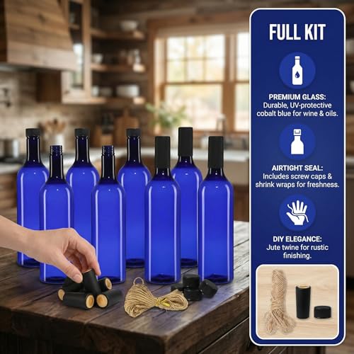750ml Blue Plastic Wine Bottles Set with Screw Caps & Accessories - 12 Pack Variation of 750.0 Milliliters / 12